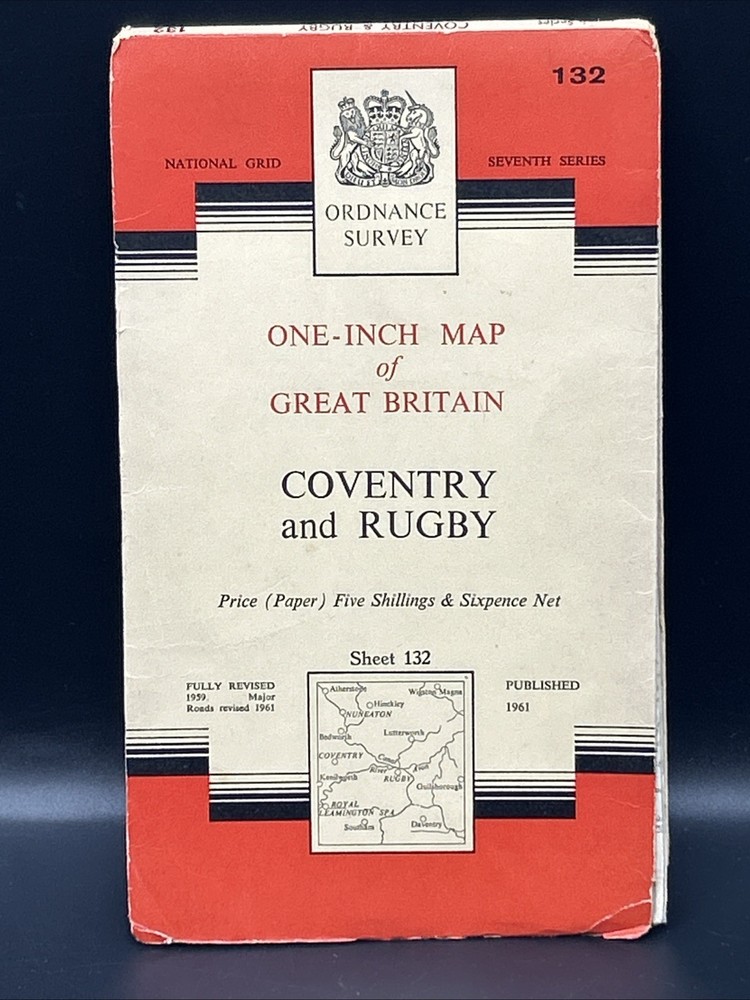 Vintage Ordnance Survey One Inch Coventry & Rugby 1961 On Paper Seventh Series
