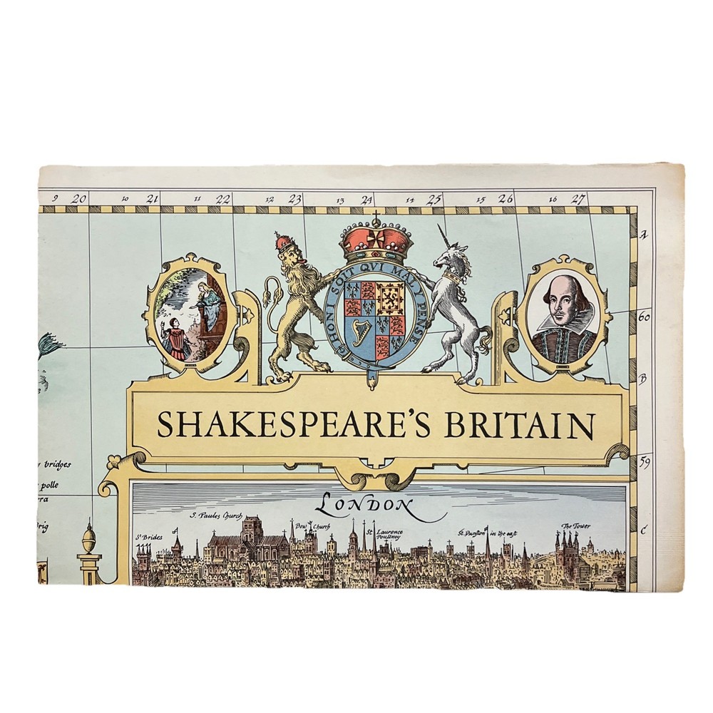 Vintage National Geographic Map Shakespeare’s Britain May 1964