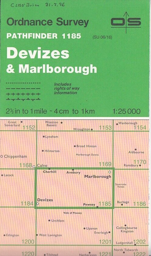Ordnance Survey OS 1:25,000 Pathfinder Map Sheet SU 06/16 Devizes & Marlborough