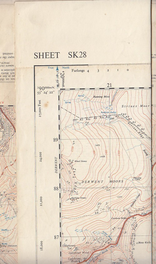 Ordnance Survey (OS) 1:25,000 First Series Map Sheet SK 28 Hathersage