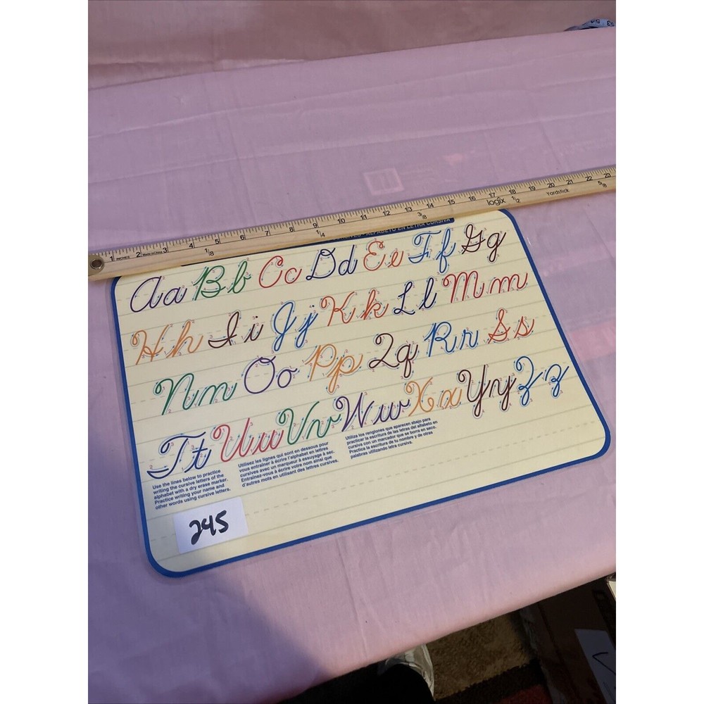 Cursive Alphabet English/Spanish Laminated Placemat Education Homeschool 17×12″