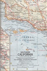 May 1966 Vintage National Geographic Map Northern and Southern California