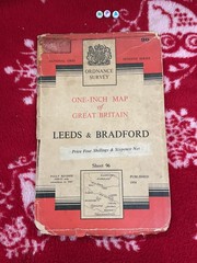 Ordnance Survey vintage , rambling walking Map , Rare, Leeds Bradford