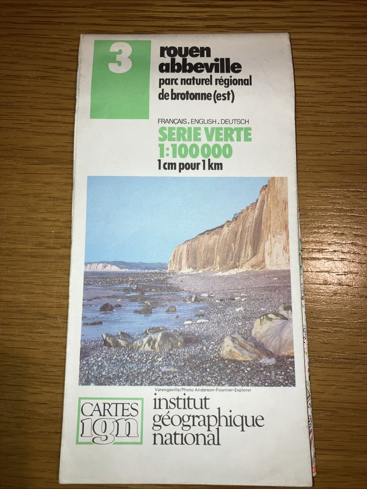 Vintage IGN Institut Geographique National Rouen Abbeville Map Sheet 3 1988