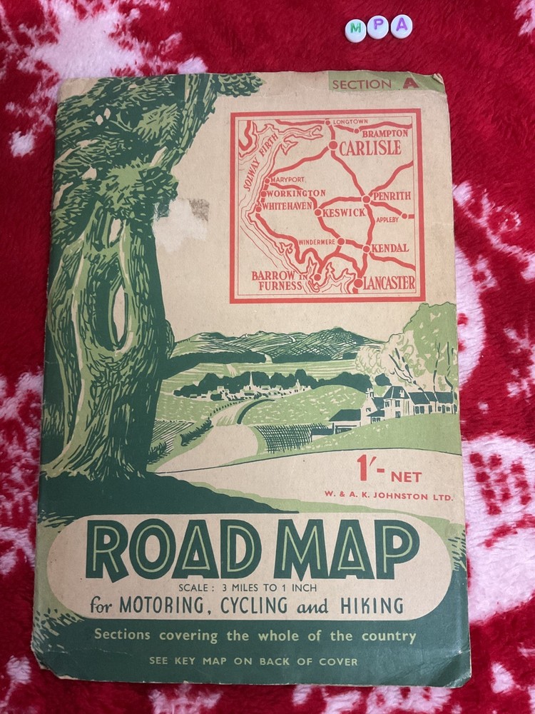 Antique Scarce Map- JOHNSTON – Motoring Cycling Hiking ,Carlisle Lancaster