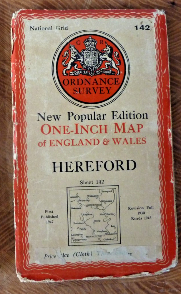 Ordnance Survey Cloth Map Hereford Sheet 142 1947 Bromyard Monmouth Lea Orcop