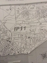 Felixstowe Harwich Woodbridge fold out street map black/white