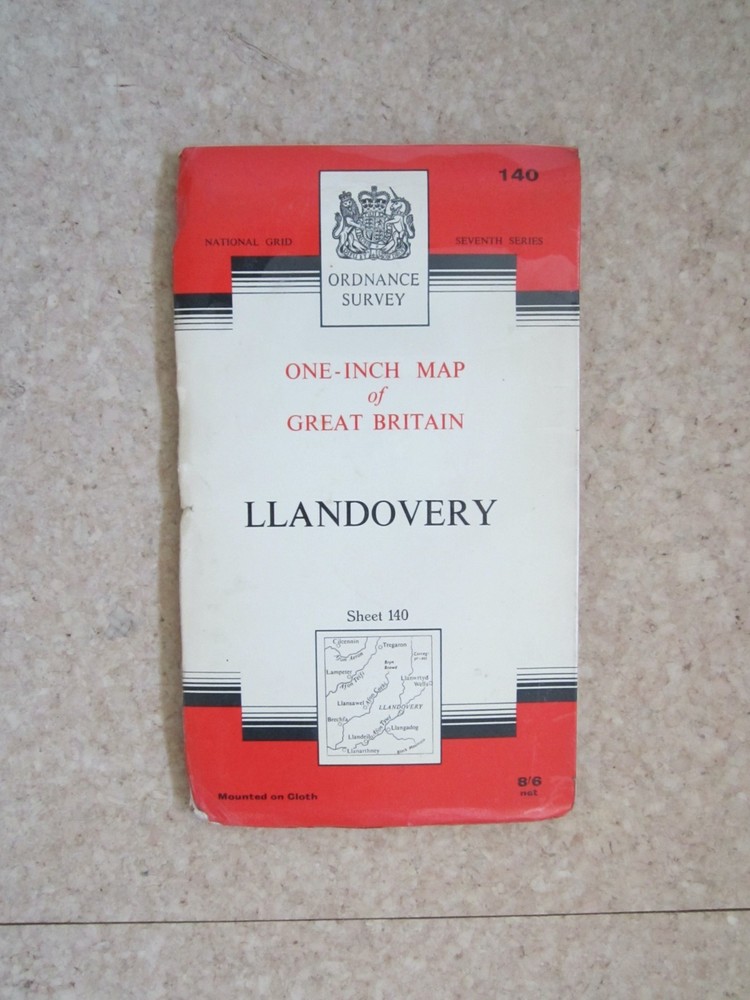 Vintage OS One-Inch Map of Great Britain 140 Mounted on Cloth (Llandovery)