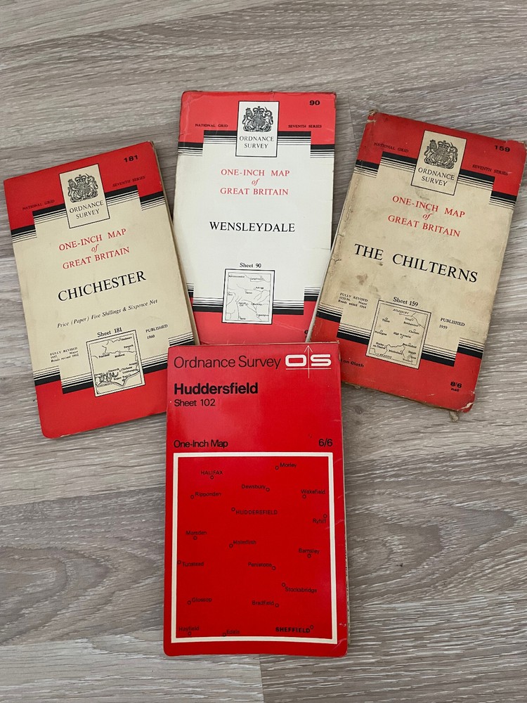Vintage OS Maps `Wensleydale Chilterns Chichester Huddersfield 50/60s Job Lot