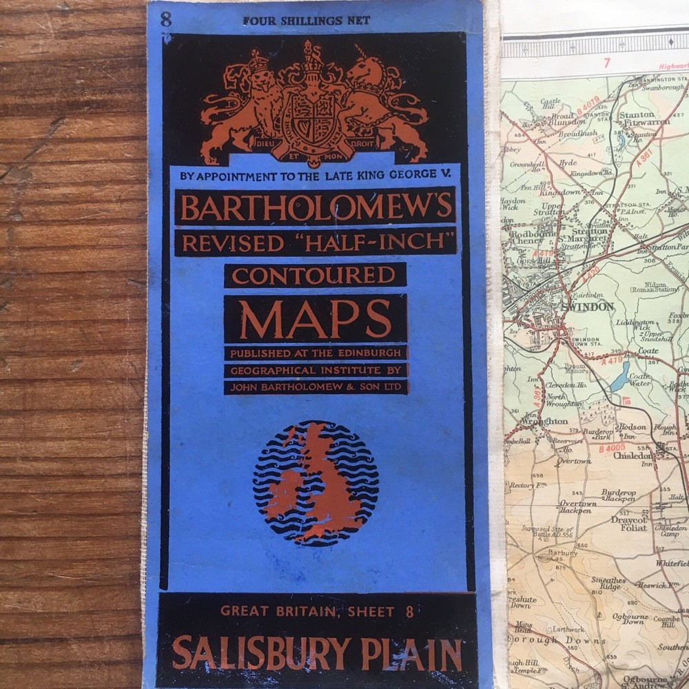 vintage Bartholomews cloth backed map of Salisbury plain