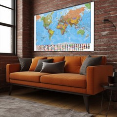 Map of the World Educational Map with Flags Poster Print Decor 2X3FT 1.5X 2.4FT