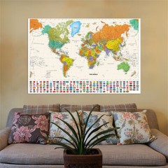 5x3ft 7x5ft Map Of The World Map with Flags Poster Background Print Wall Decor