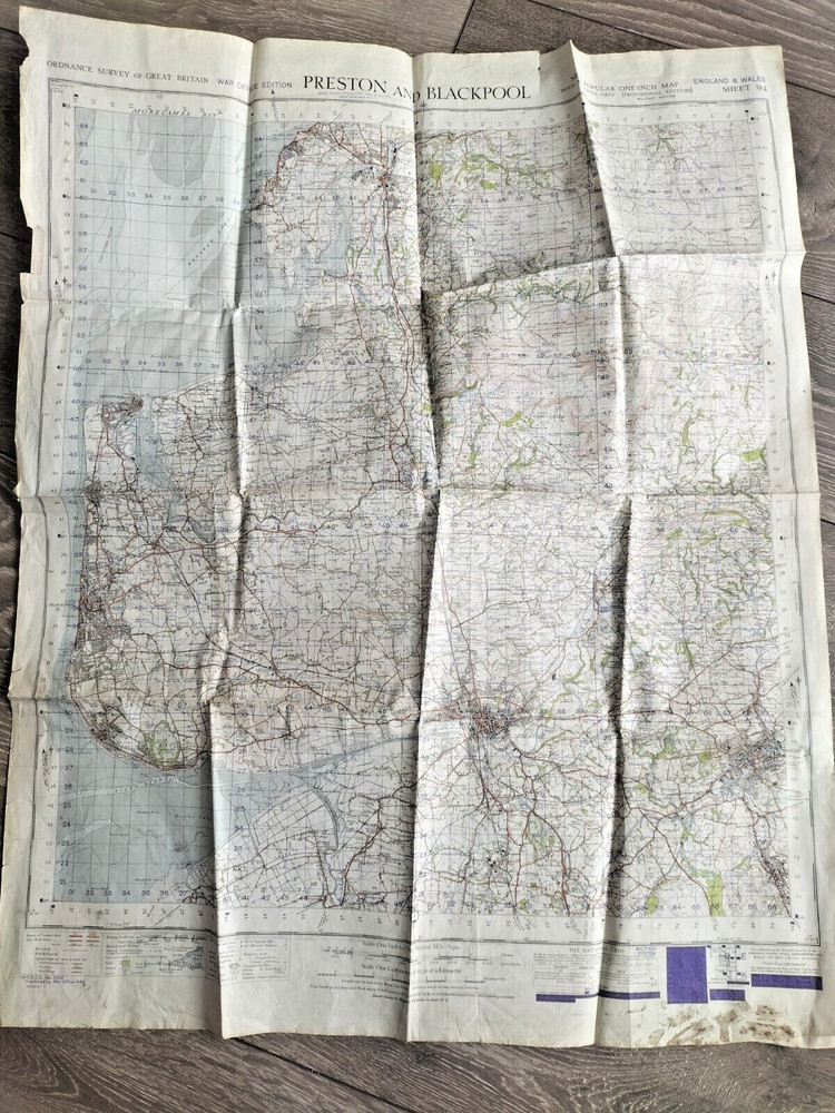 Ministry of Defence 1948 Preston & Blackpool Locality Training Area Map