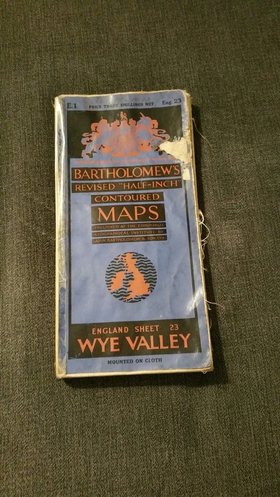 Vintage RARE Bartholomew’s revised half inch cloth pocket map – Wye Valley