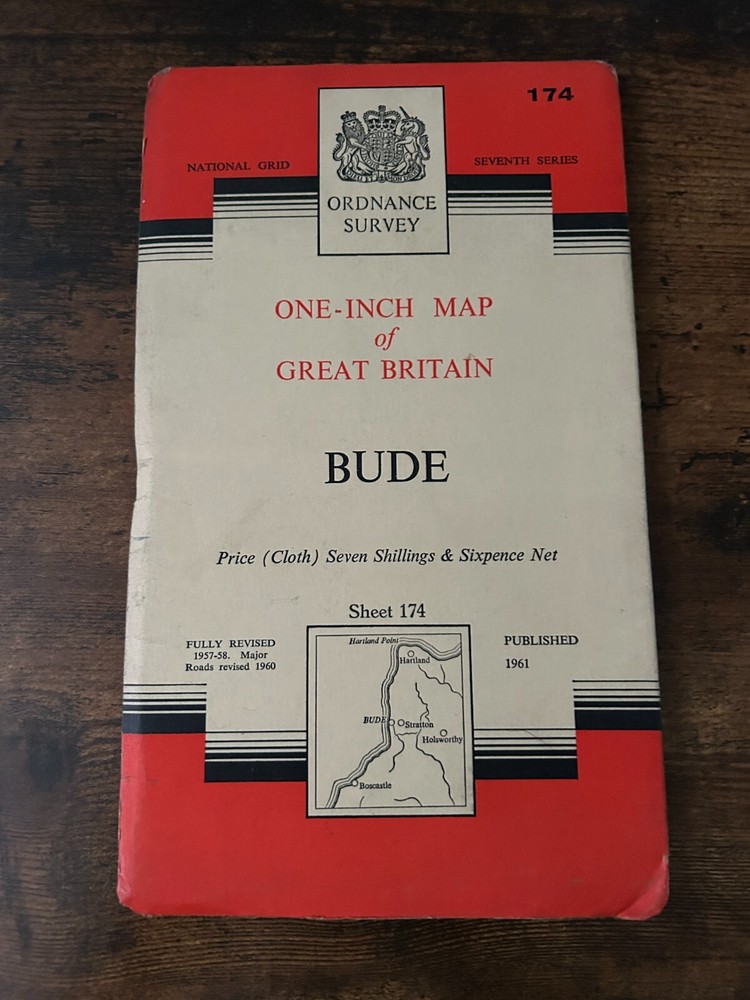 One Inch Ordnance Survey Map Sheet 174 BUDE 1961 – Cloth Vintage Foldout