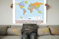 A1 A2 World Map With Flags Poster Education Geography School Home Wall Chart