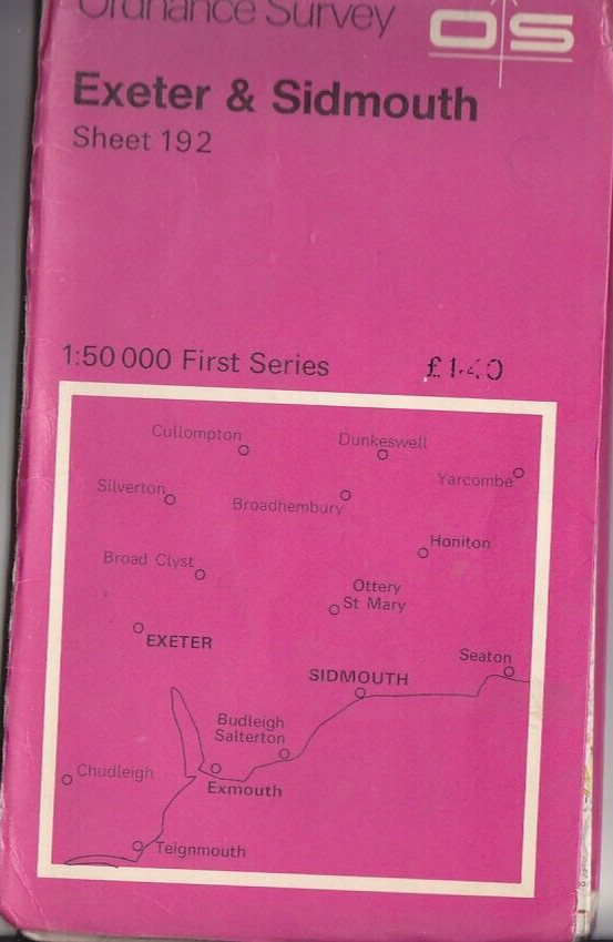 Ordnance Survey Map 1:50,000 First Series Sheet 192 Exeter & Sidmouth