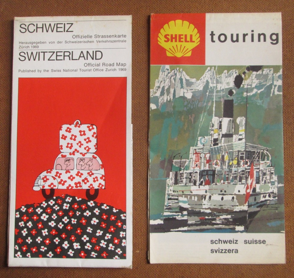 3 x Vintage Folding Road Maps Italy & Switzerland + Guide Book Job Lot Bundle