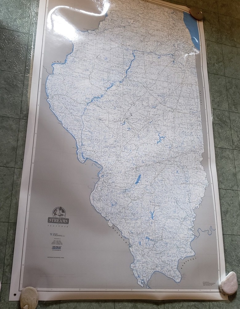 Professor Higbee’s Steams Map Illinois Laminated 4.5′ × 2.5′ New w/Guide Fishing