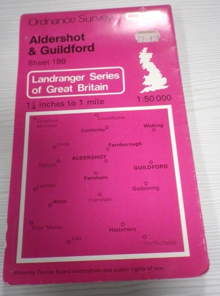 Landranger Series Ordnance Survey Map 1:50,000 Sheet 186 Aldershot & Guildford
