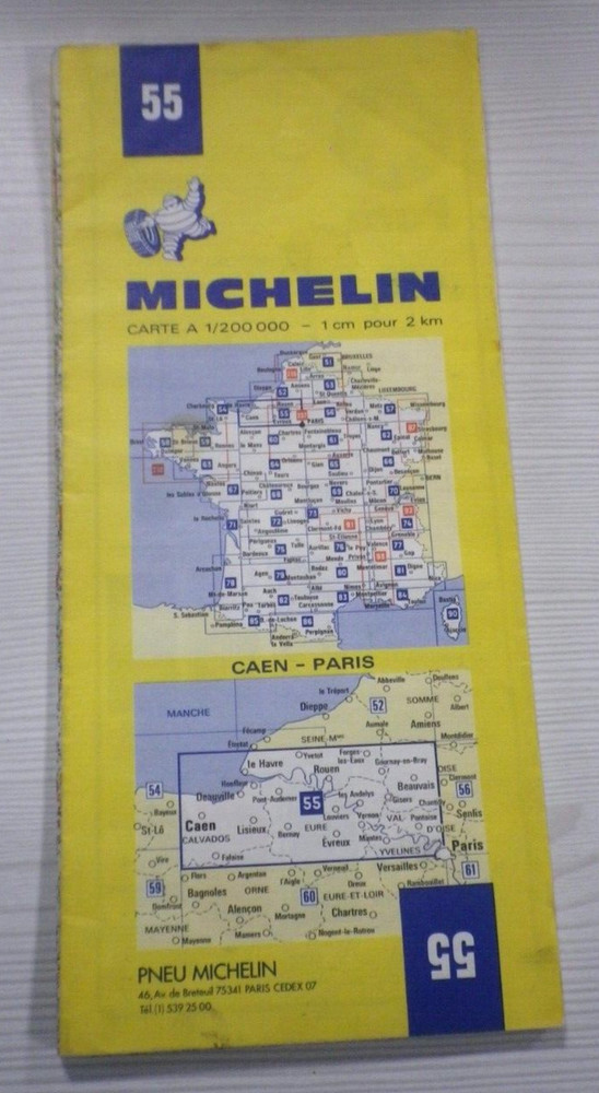 France – Michelin 1:200,000 Map – Caen – Paris – Sheet 55 – 1981