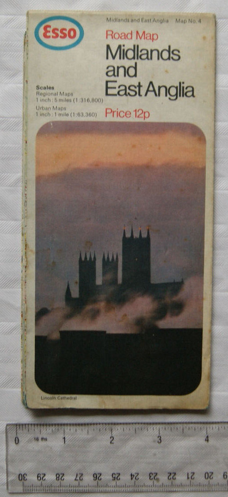 1969 Esso Road Map Section 4 Midlands and East Anglia