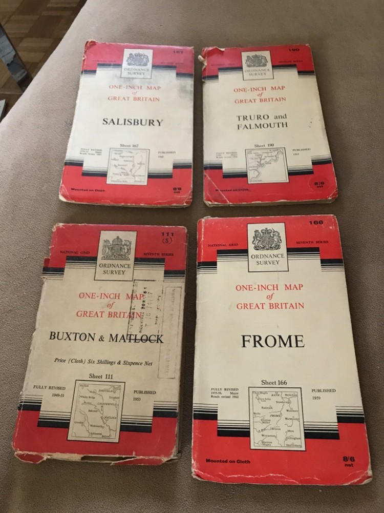 1950/60s Joblot. 5 x 7th Series CLOTH 1” maps (Job D4)