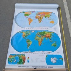 3 in 1 Vintage Rand McNally School Maps California, World & Political 66×50″