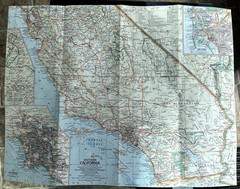 May 1966 Vintage National Geographic Map Northern and Southern California