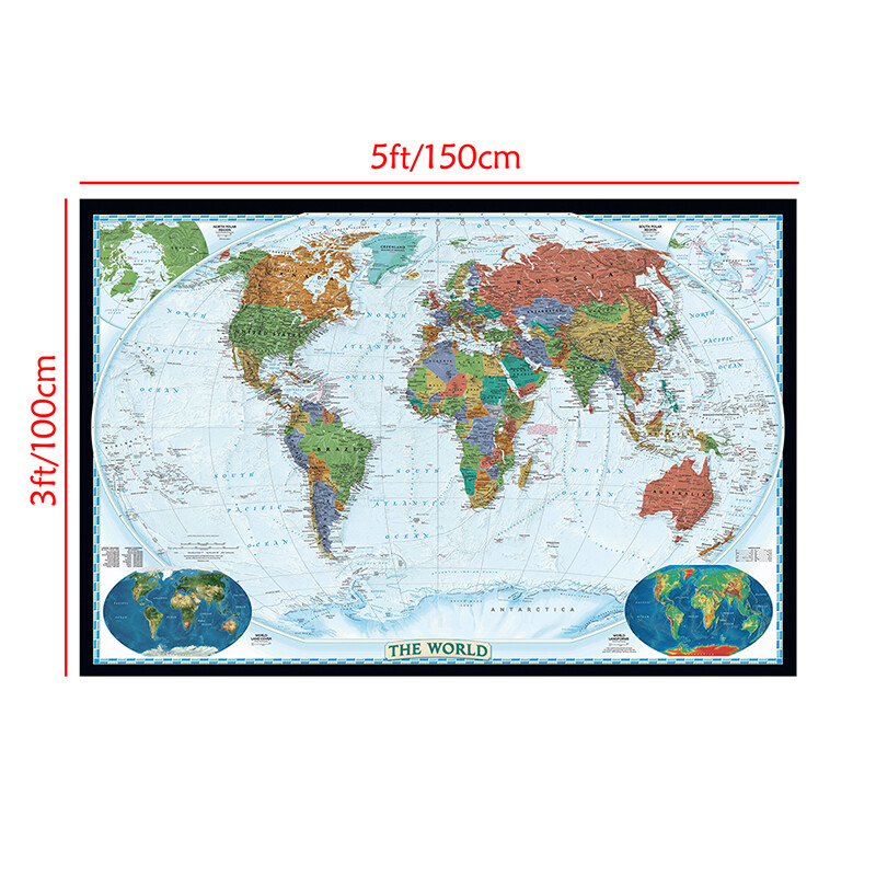 Map of the World Without Flags Map Poster Backdrop Prints Decoration 5x3ft 7x5ft