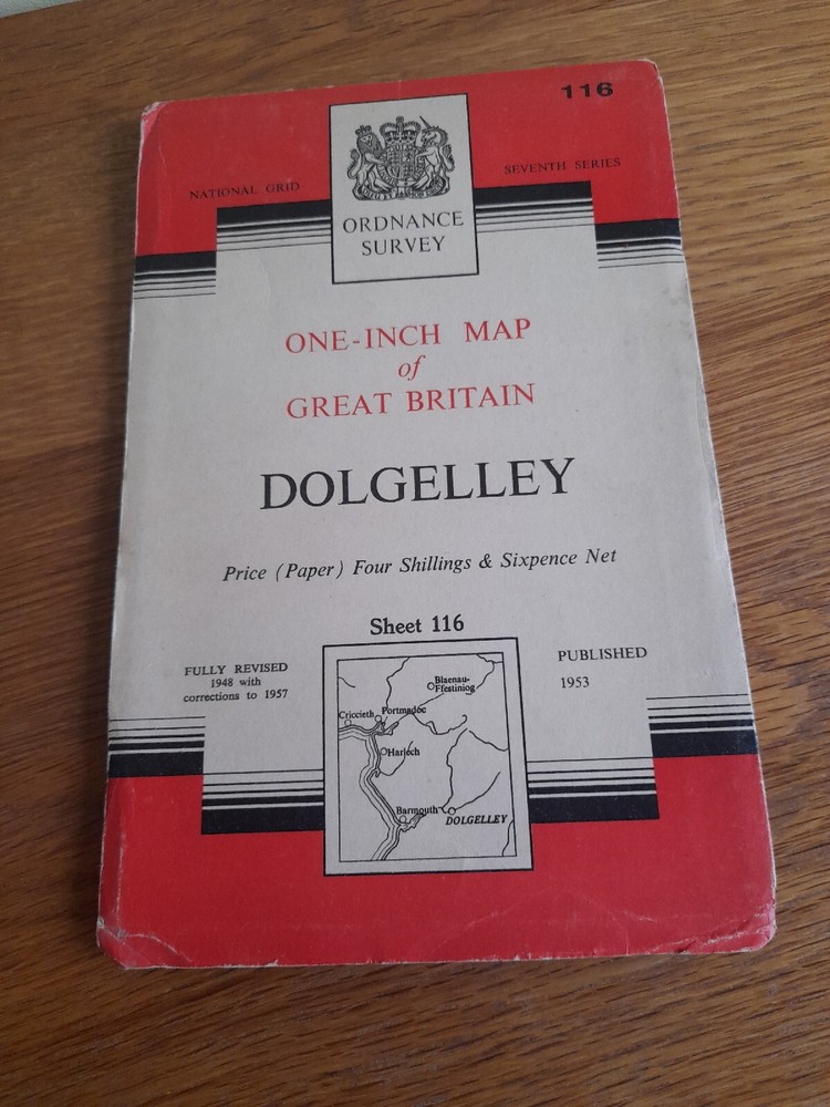 1953 ORDNANCE ONE-INCH MAP OF GREAT BRITAIN DOLGELLEY