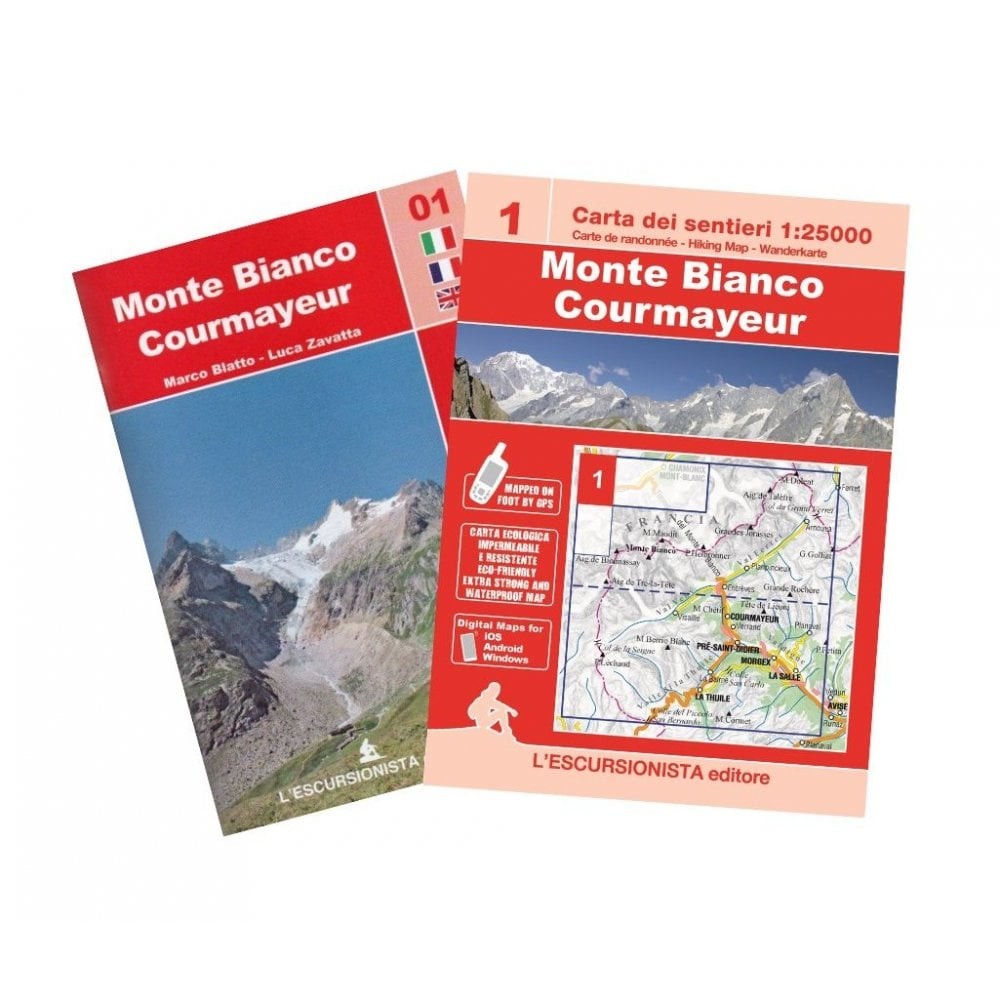 Italy France: Monte Bianco, Courmayeur Map 01, walking hiking alps + guide