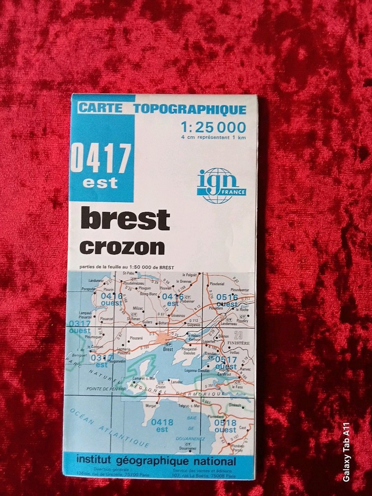 1980s IGN France Map 0417 Est Brest Crozon Finistère Folding Tourist Map Vintage