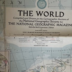1957 National Geographic Magazine, Folded Paper Map, World Map