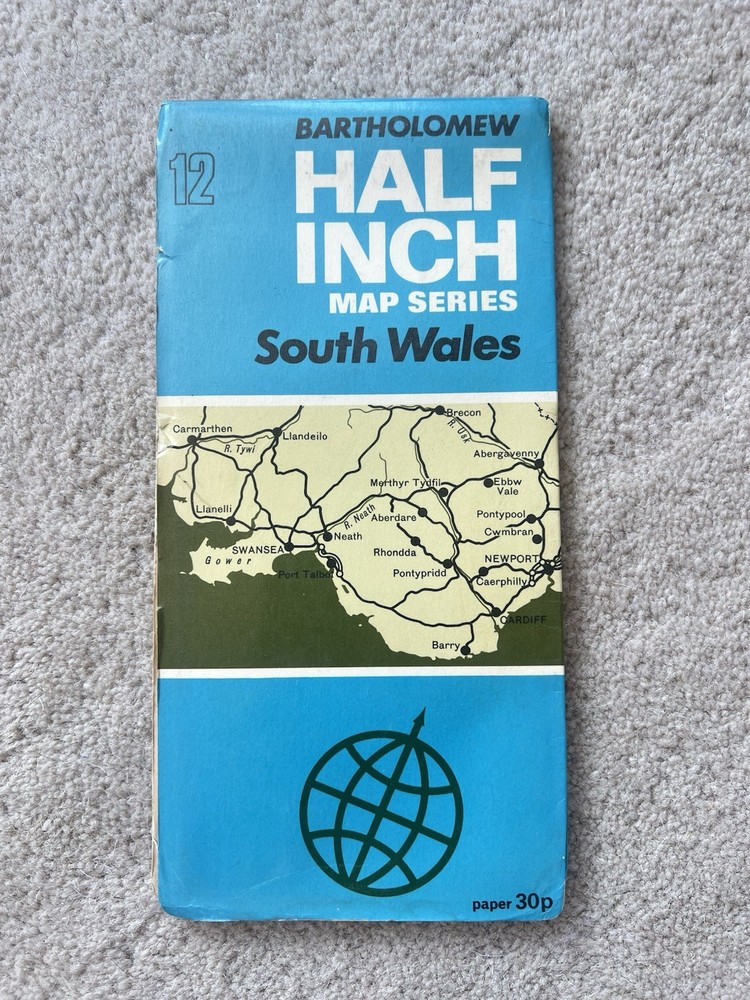 Bartholomew Map South Wales Cardiff Swansea Vintage 70s 1971 Paper ½” FreePostUK