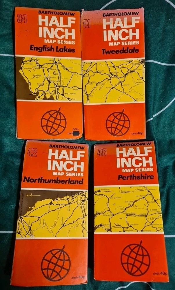 BARTHOLOMEW Half Inch Cloth Maps x4 Twedale Northumberland – Perthshire -Lakes