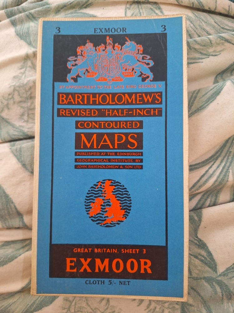 Bartholomew’s Revised Half-Inch Contoured Map – Exmoor Sheet 3 – Vintage Cloth M