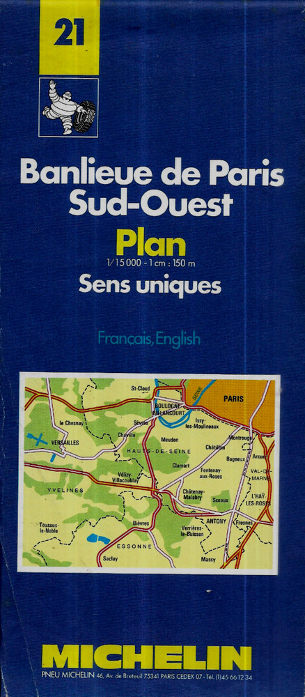 Michelin 21 Banlieue de PARIS Sud-Ouest folding map