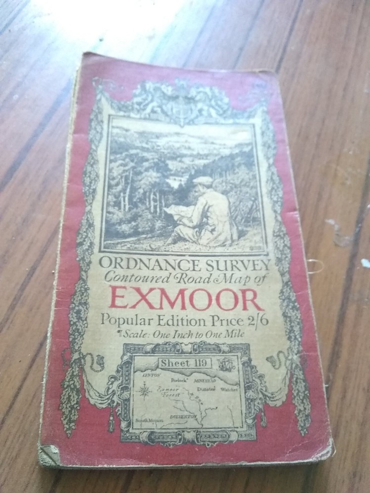VINTAGE ORDNANCE SURVEY MAP EXMOOR ONE INCH 1925 SOME TEARS ON FOLDS
