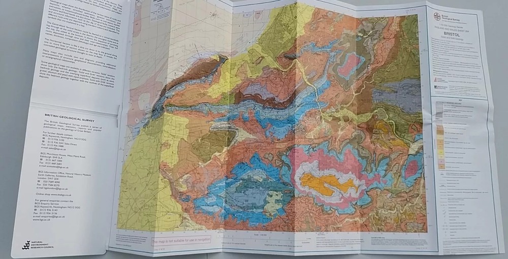 Ordnance Survey Geological Map, Bristol, Solid & Drift, Folded Map, Sheet 264