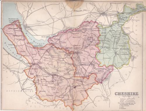 Collins county map and geography of Cheshire circa 1870 ref r14765