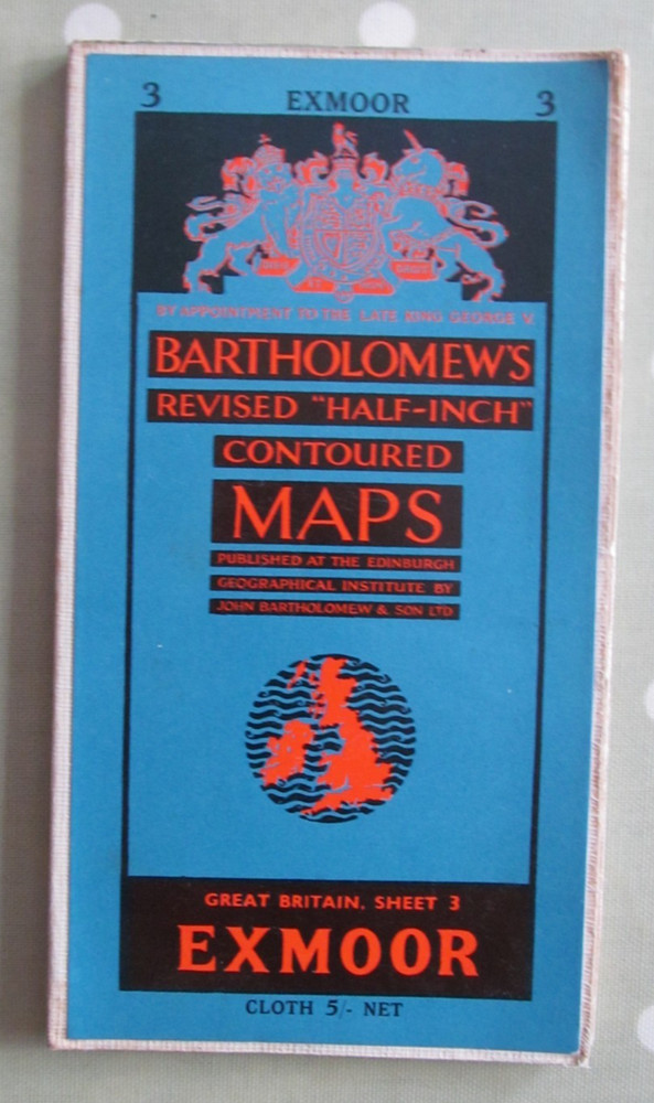 VINTAGE BARTHOLOMEW’S MAP EXMOOR NO 3 REVISED HALF-INCH CONTOURED CLOTH 1955