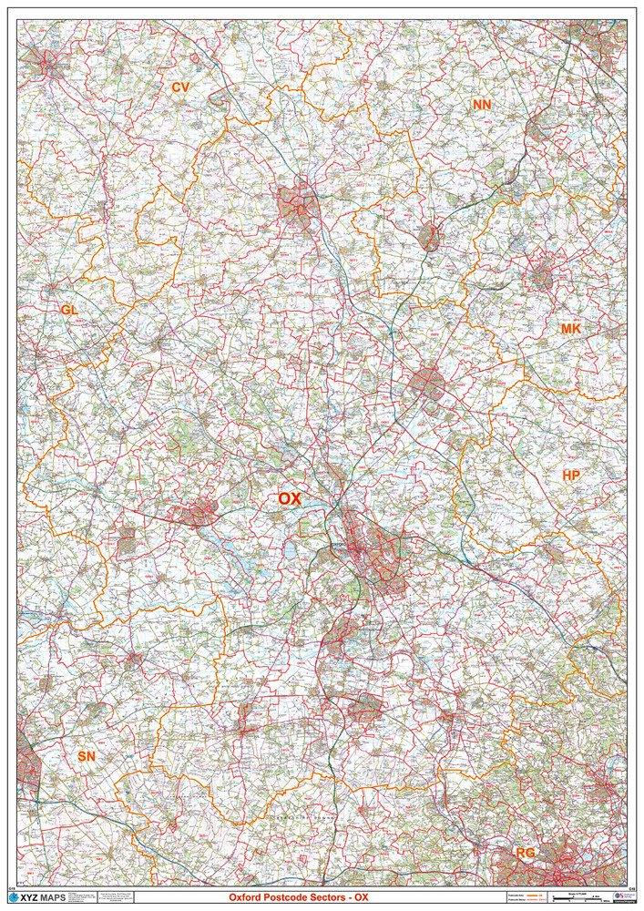 (G18) Map of Oxford OX Postcode Sectors, Poster of Oxford Postcodes