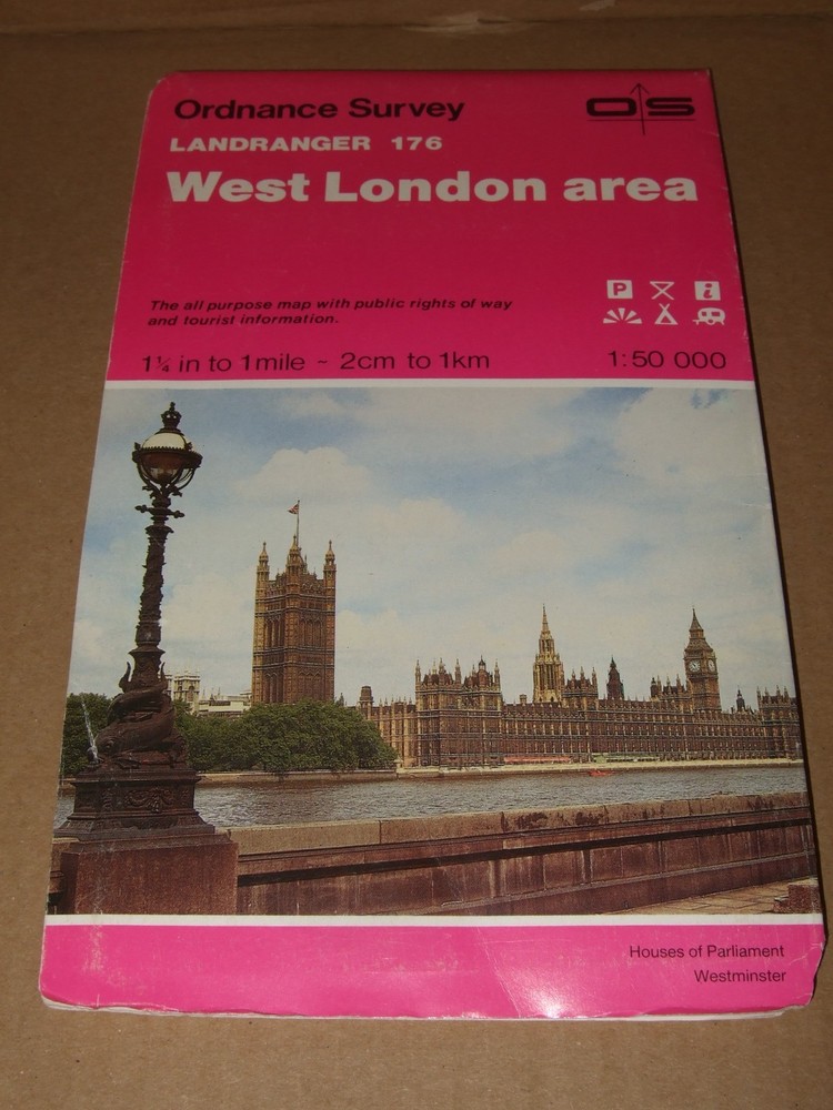 ORDNANCE SURVEY SHEET MAP WEST LONDON AREA SHEET 176 NO RIPS TEARS VGC