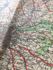 Vintage Temple Press Motor Coloured Contour Map. Warwick Coventry Birmingham.