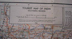Original Vintage Sheet Tourist Map Of India Southern Region 1964