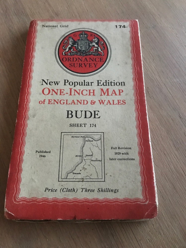 Vintage Ordnance Survey One Inch Cloth Map Sheet 174 Bude