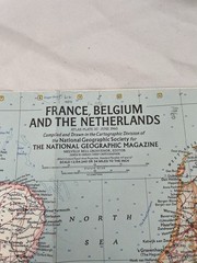 Vintage National Geographic Map France, Belgium And The Netherlands June 1960