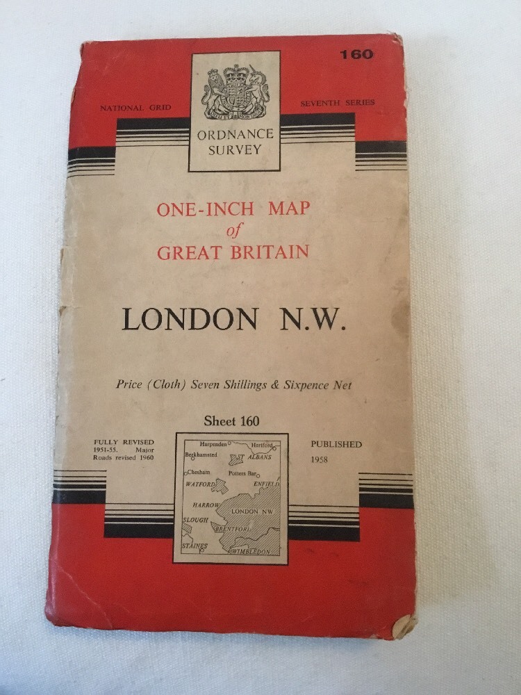 1960 Ordnance Survey Seventh Series One Inch London North West Cloth Map 160