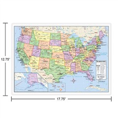 US and World Desk Map (13″ x 18″ Laminated) for 18″Wx13″H, full color